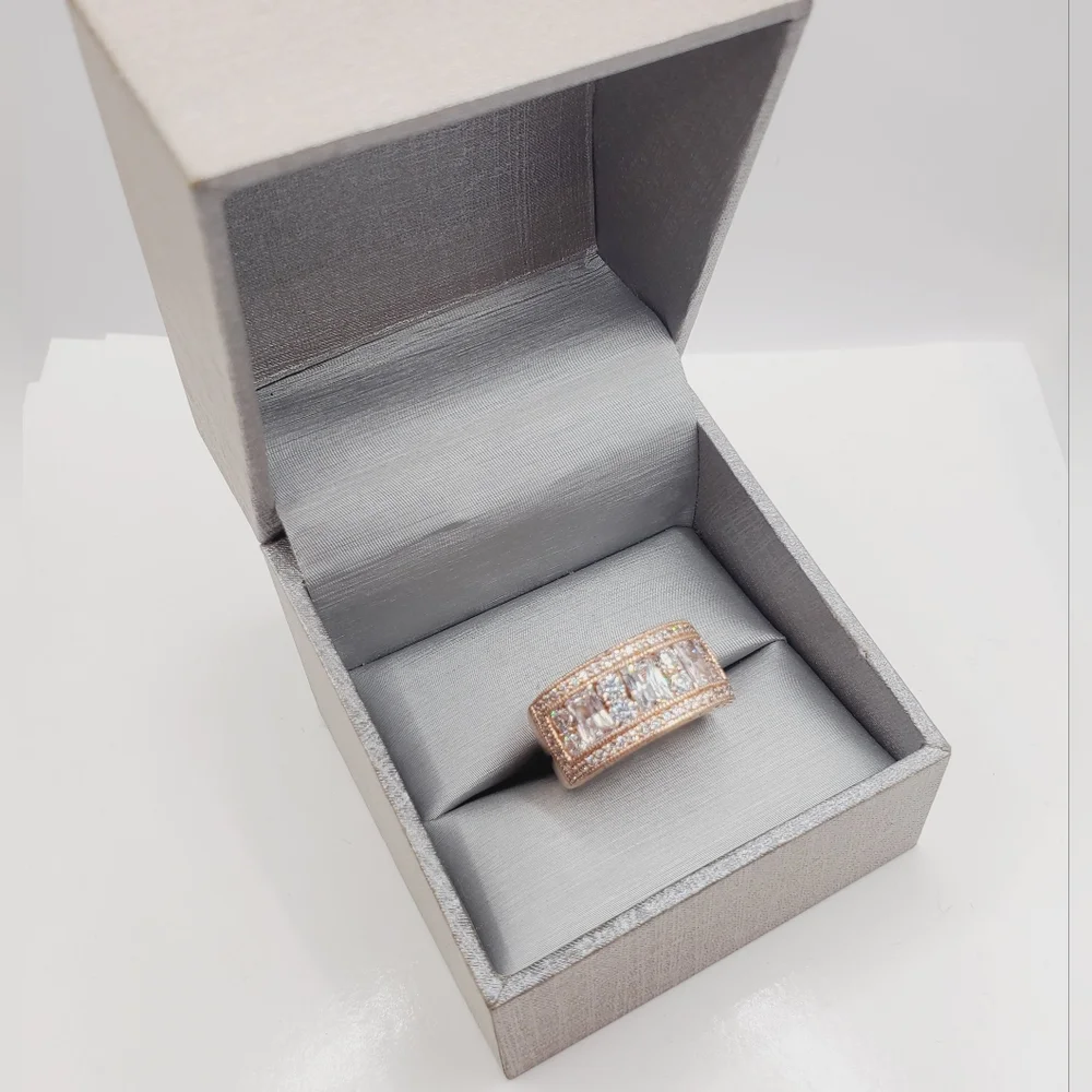 18k Rose Gold - 925 Sterling Silver Diamond Simulants Band Ring